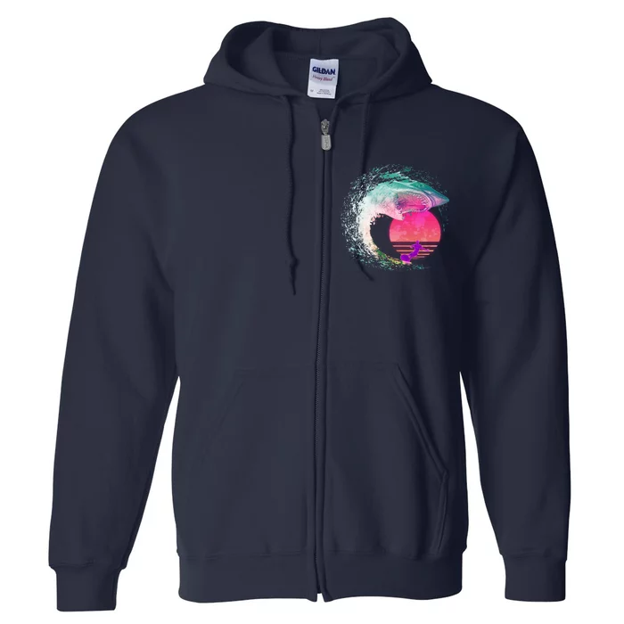 Retro Surfer Shark Wave Full Zip Hoodie