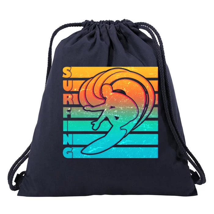 Retro Surfing Drawstring Bag