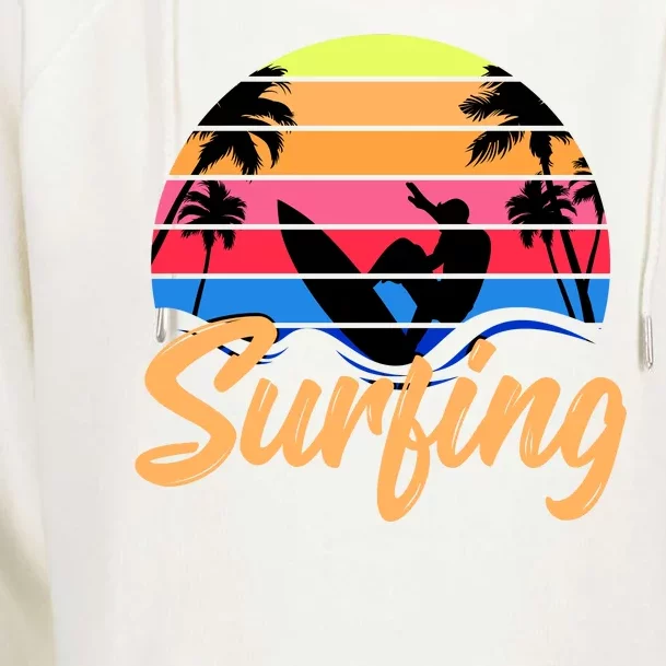 Retro Surfing Logo Womens Funnel Neck Pullover Hood