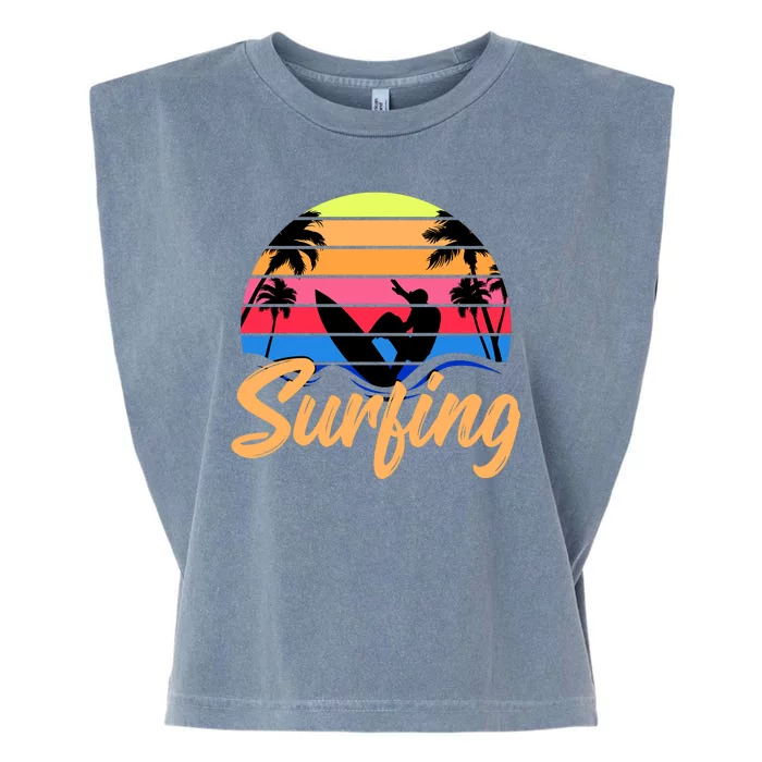 Retro Surfing Logo Garment-Dyed Women's Muscle Tee