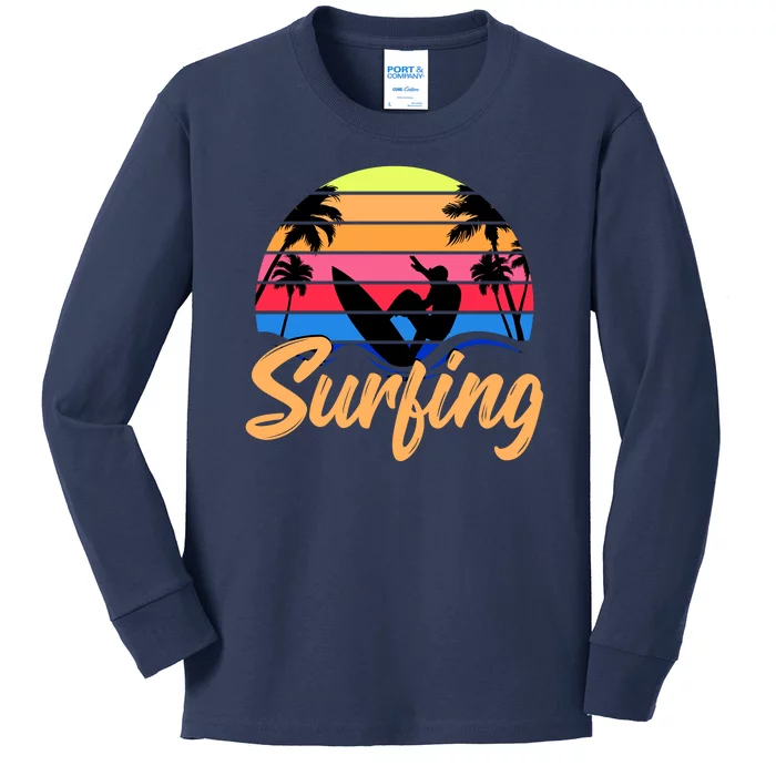 Retro Surfing Logo Kids Long Sleeve Shirt