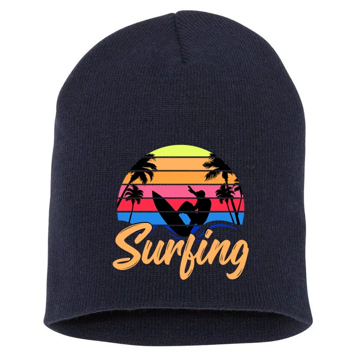 Retro Surfing Logo Short Acrylic Beanie