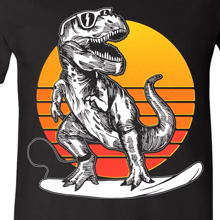 Retro Surfing T-Rex V-Neck T-Shirt