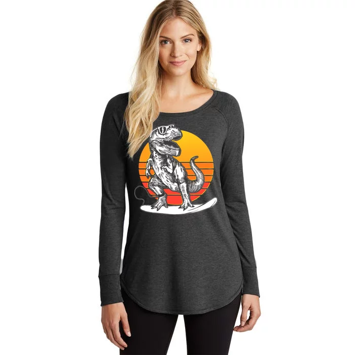 Retro Surfing T-Rex Women's Perfect Tri Tunic Long Sleeve Shirt