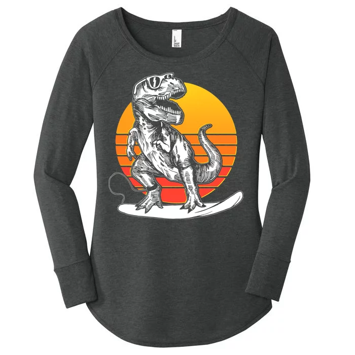 Retro Surfing T-Rex Women's Perfect Tri Tunic Long Sleeve Shirt