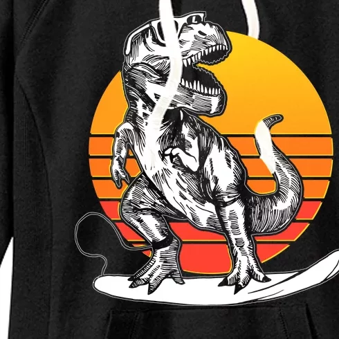 Retro Surfing T-Rex Women's Fleece Hoodie