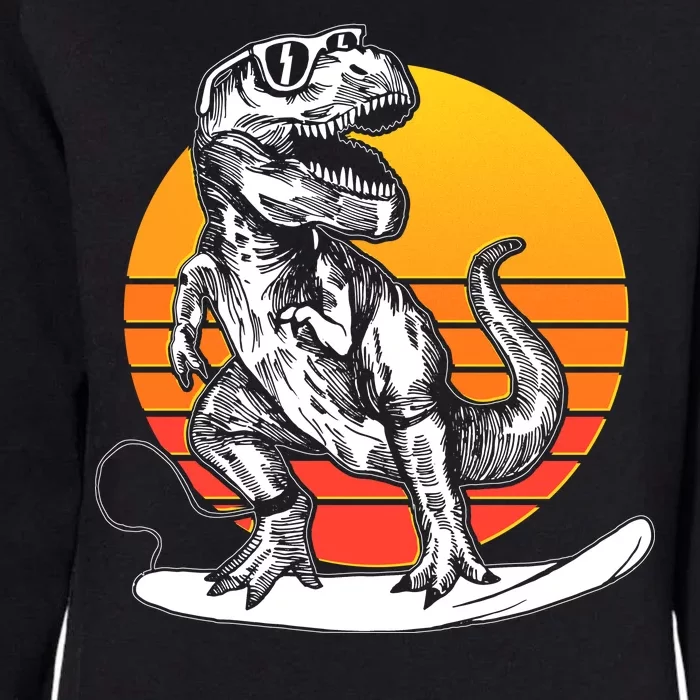 Retro Surfing T-Rex Womens California Wash Sweatshirt