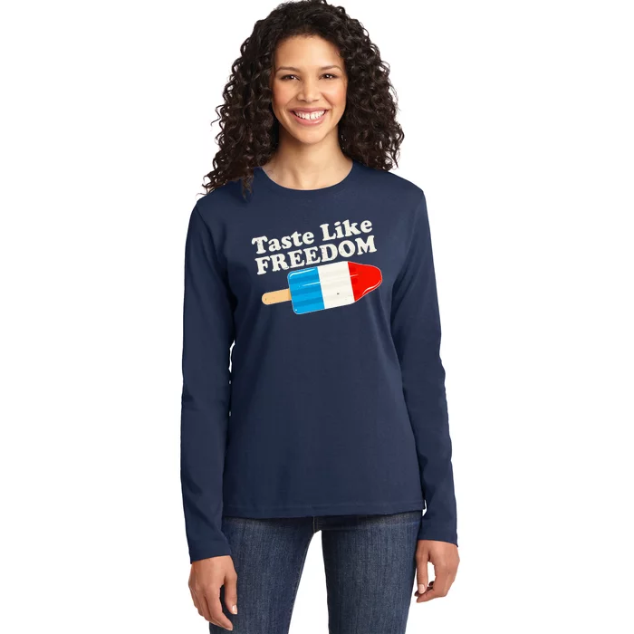 Retro Taste Like Freedom USA American Popsicle Ladies Long Sleeve Shirt