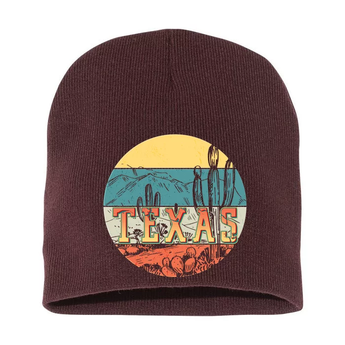 Retro Texas Desert Emblem Short Acrylic Beanie