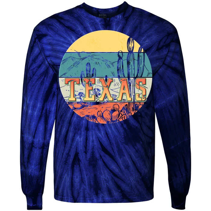 Retro Texas Desert Emblem Tie-Dye Long Sleeve Shirt