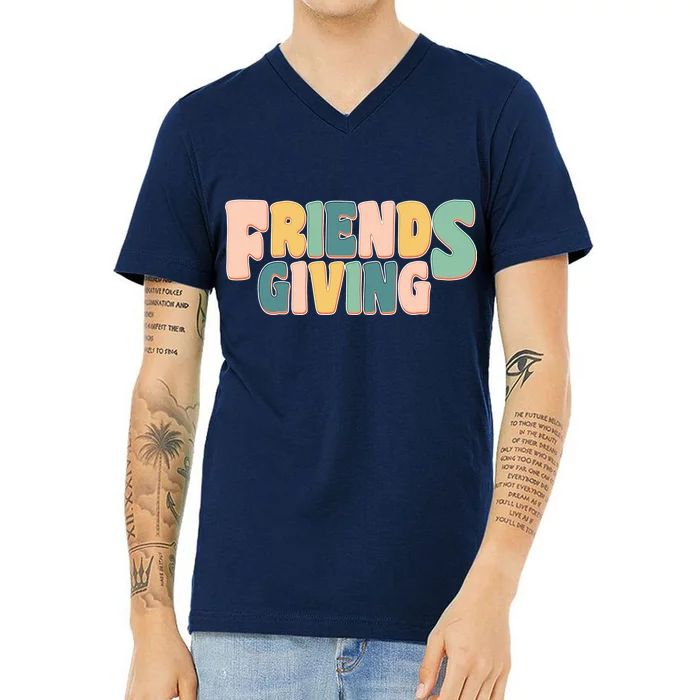 Retro Thanksgiving Friendsgiving V-Neck T-Shirt