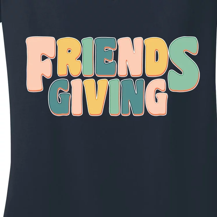 Retro Thanksgiving Friendsgiving Women's V-Neck T-Shirt