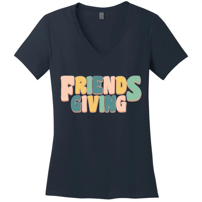 Retro Thanksgiving Friendsgiving Women's V-Neck T-Shirt