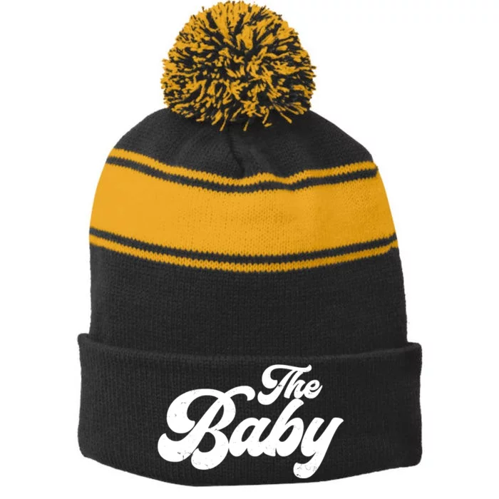 Retro The Baby Matching Family Stripe Pom Pom Beanie