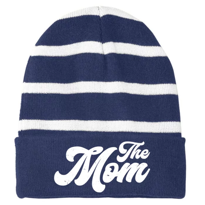 Retro The Mom Matching Family Striped Beanie with Solid Band