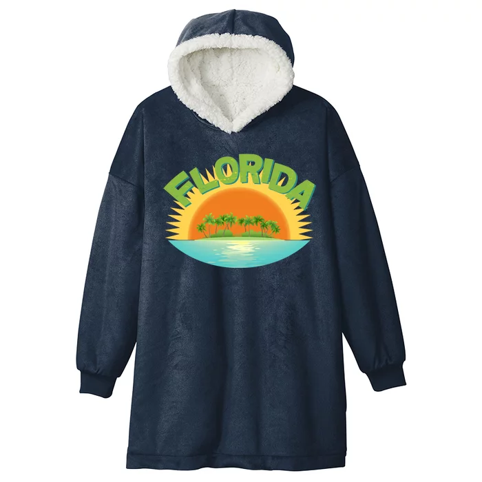 Retro Tropical Florida Coastline Hooded Wearable Blanket