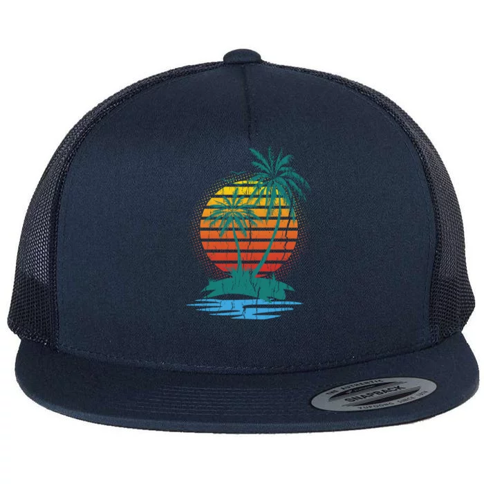 Retro Tropical Island Flat Bill Trucker Hat