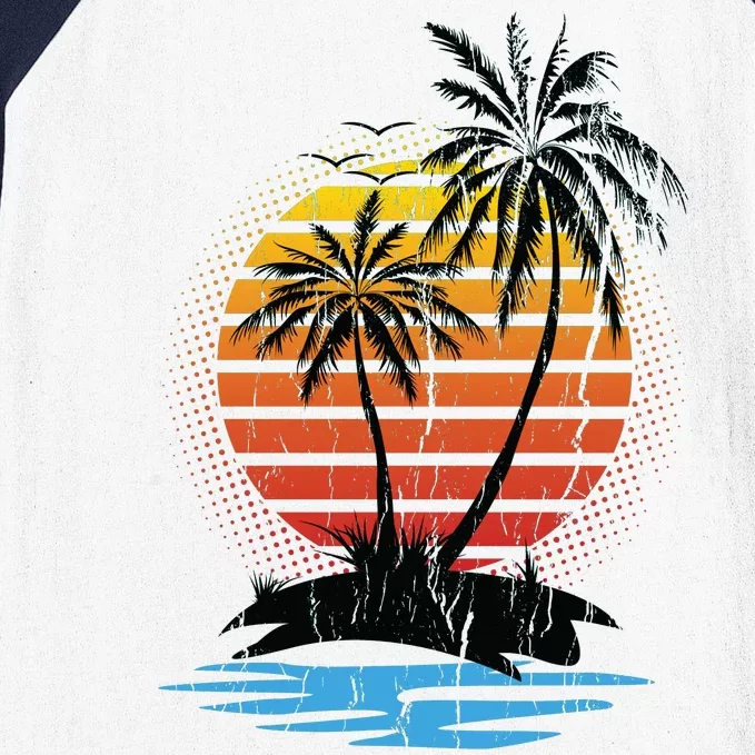 Retro Tropical Island Baseball Sleeve Shirt