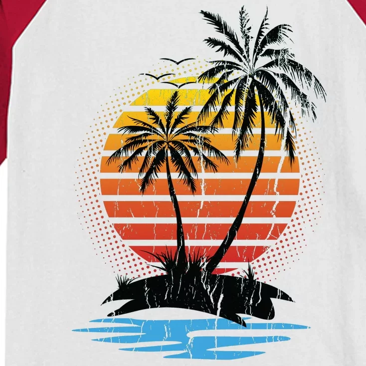 Retro Tropical Island Kids Colorblock Raglan Jersey