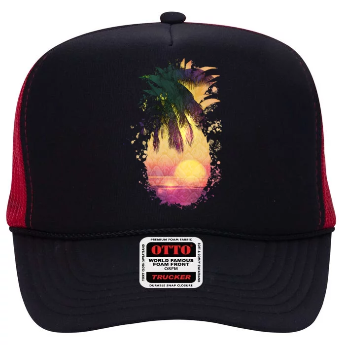 Retro Tropical Pineapple High Crown Mesh Trucker Hat