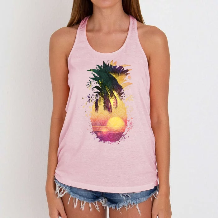 Retro Tropical Pineapple Women's Knotted Racerback Tank