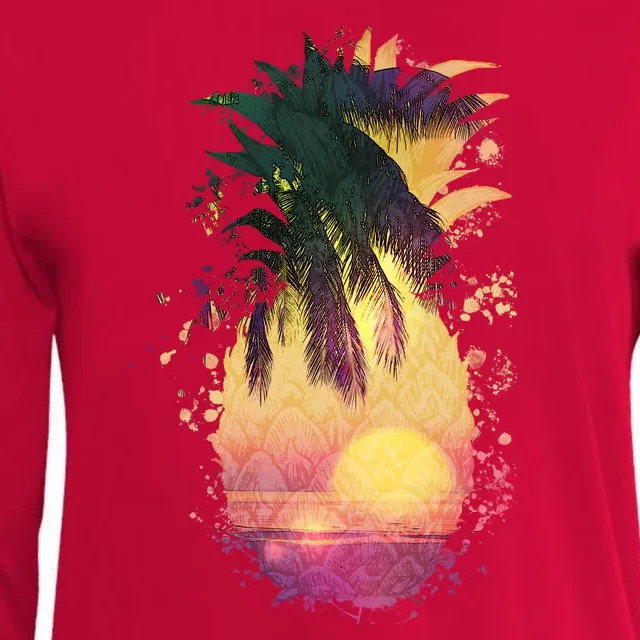 Retro Tropical Pineapple Womens Cotton Relaxed Long Sleeve T-Shirt