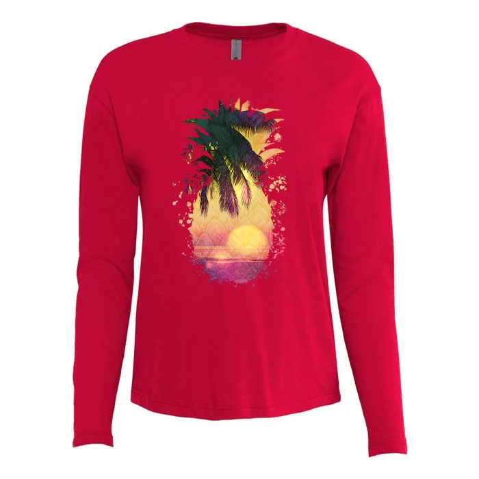 Retro Tropical Pineapple Womens Cotton Relaxed Long Sleeve T-Shirt