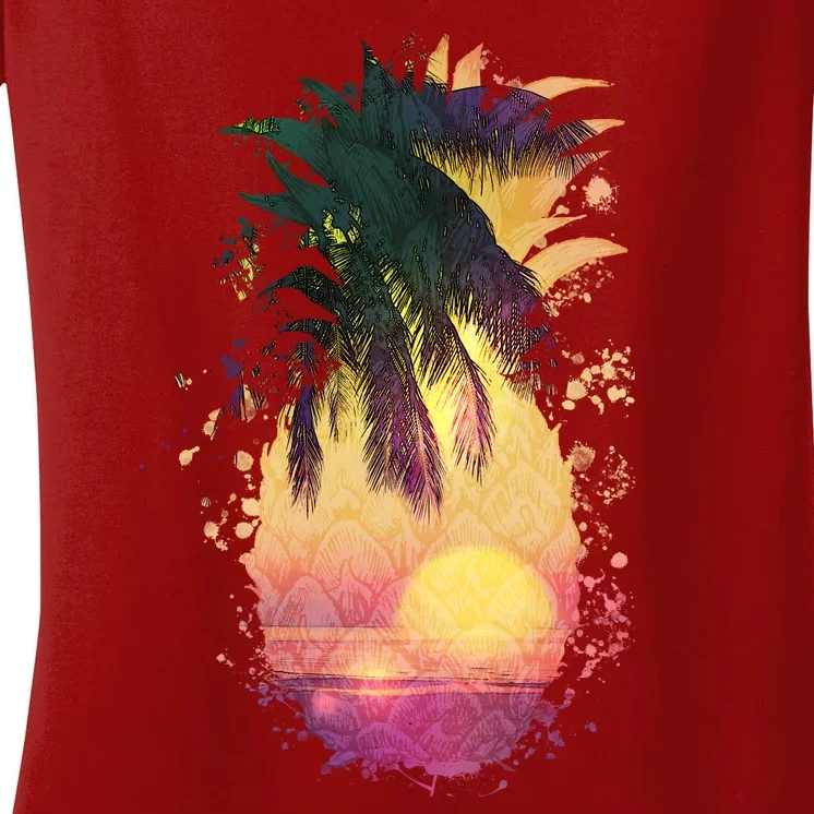 Retro Tropical Pineapple Women's V-Neck T-Shirt