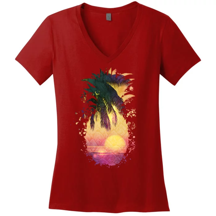 Retro Tropical Pineapple Women's V-Neck T-Shirt