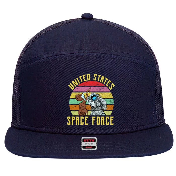 Retro United States Space Force Alien 7 Panel Mesh Trucker Snapback Hat