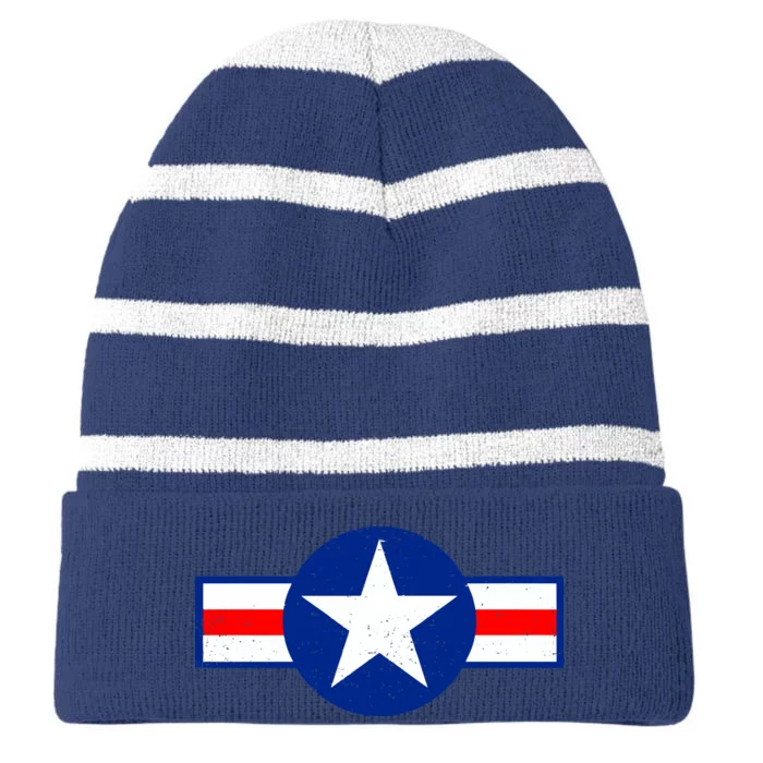 Retro US Army USA Star Logo Striped Beanie with Solid Band