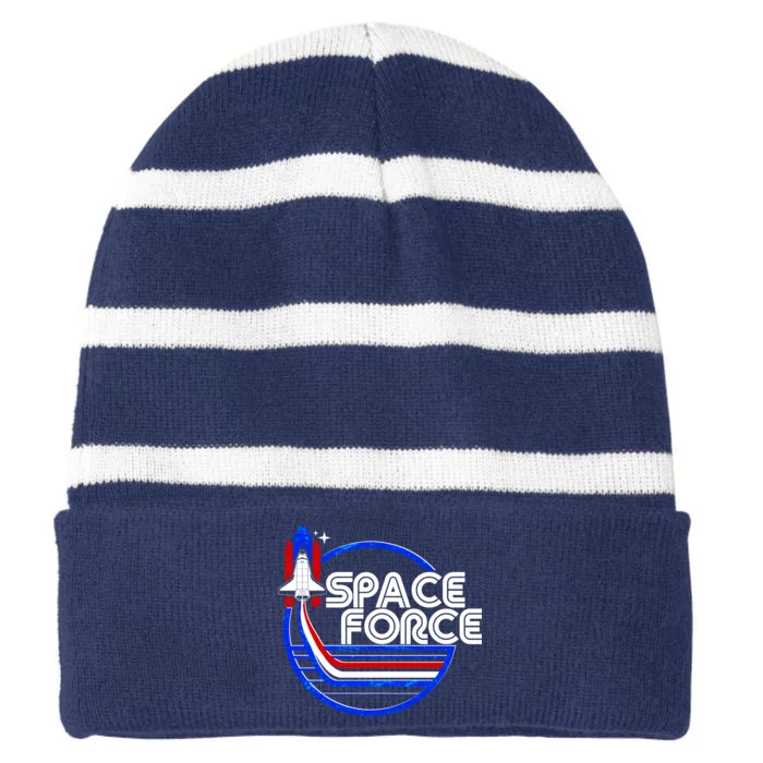 Retro USA American Space Force Emblem Striped Beanie with Solid Band