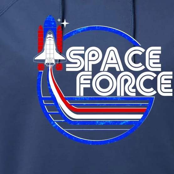 Retro USA American Space Force Emblem Performance Fleece Hoodie