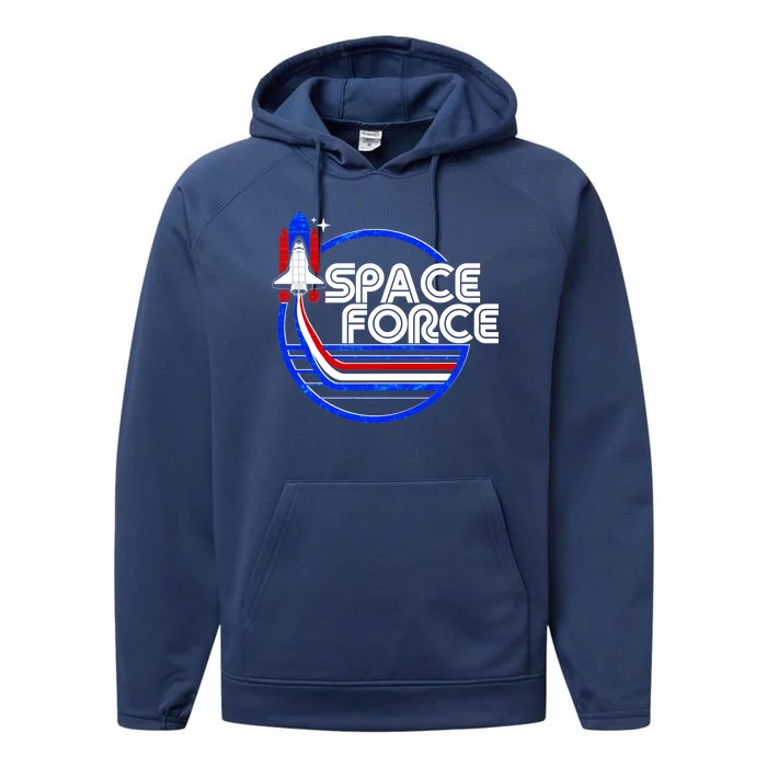 Retro USA American Space Force Emblem Performance Fleece Hoodie