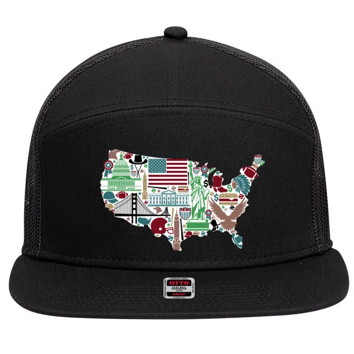 Retro USA State Map of America 7 Panel Mesh Trucker Snapback Hat