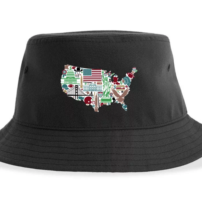 Retro USA State Map of America Sustainable Bucket Hat