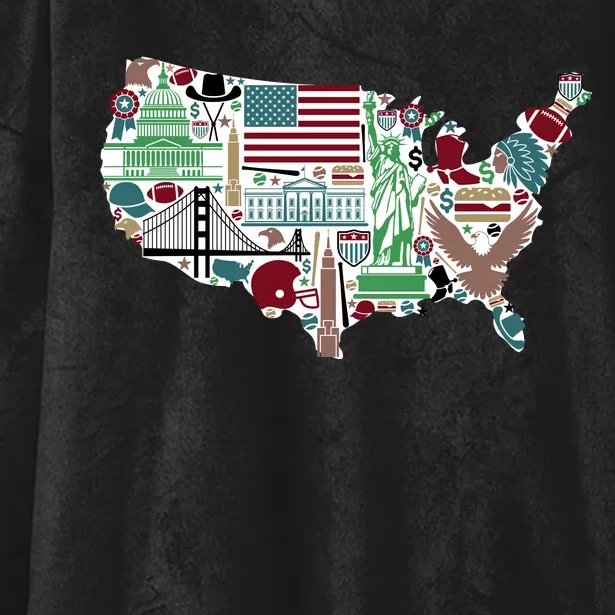 Retro USA State Map of America Hooded Wearable Blanket