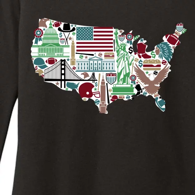 Retro USA State Map of America Womens CVC Long Sleeve Shirt