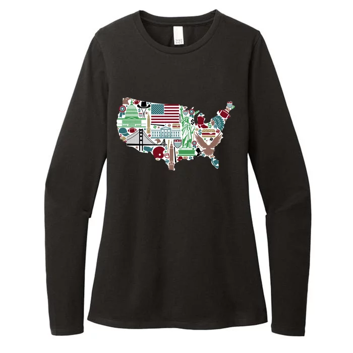 Retro USA State Map of America Womens CVC Long Sleeve Shirt