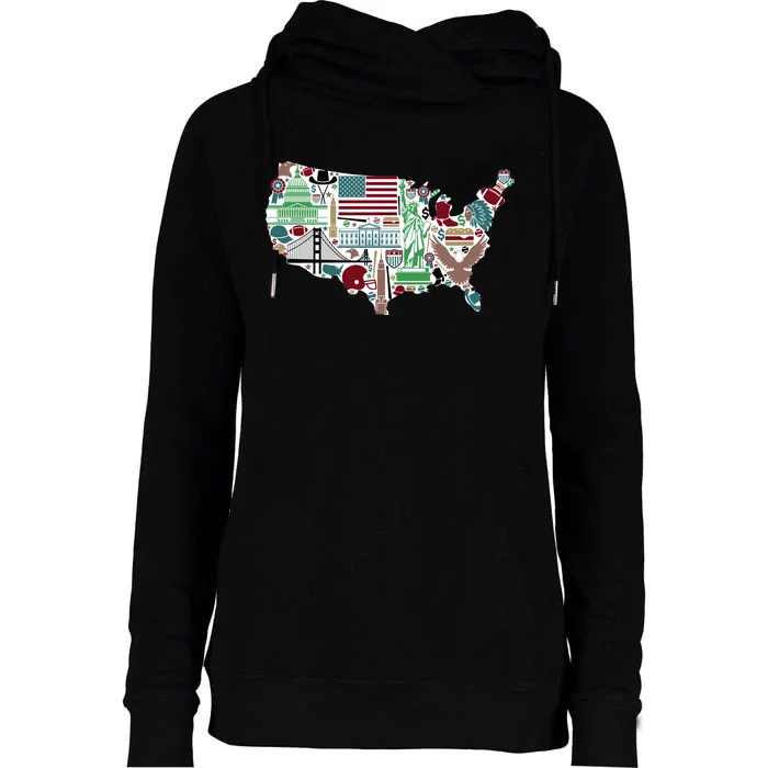 Retro USA State Map of America Womens Funnel Neck Pullover Hood