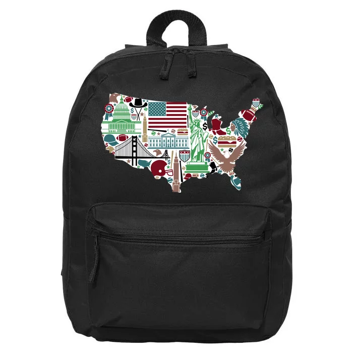 Retro USA State Map of America 16 in Basic Backpack