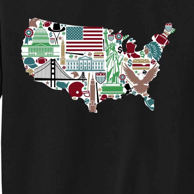 Retro USA State Map of America Tall Sweatshirt