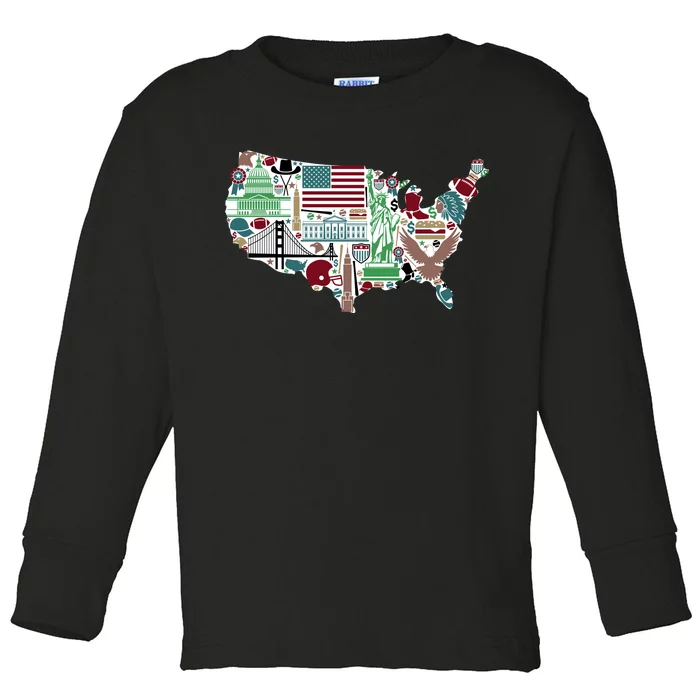 Retro USA State Map of America Toddler Long Sleeve Shirt