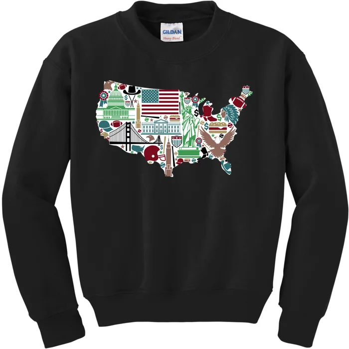 Retro USA State Map of America Kids Sweatshirt