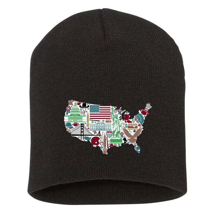 Retro USA State Map of America Short Acrylic Beanie