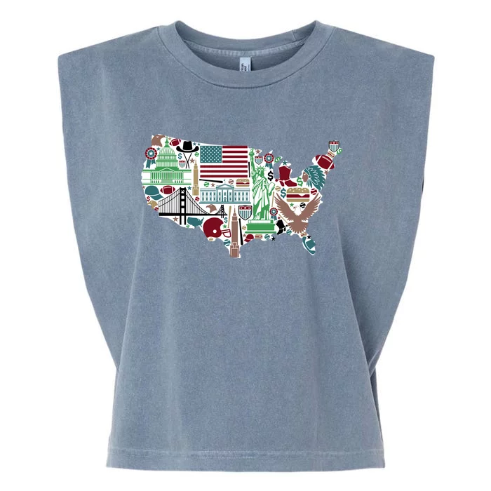 Retro USA State Map of America Garment-Dyed Women's Muscle Tee