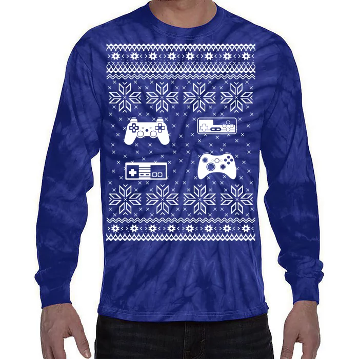 Retro Video Game Ugly Christmas Tie-Dye Long Sleeve Shirt