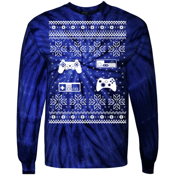 Retro Video Game Ugly Christmas Tie-Dye Long Sleeve Shirt