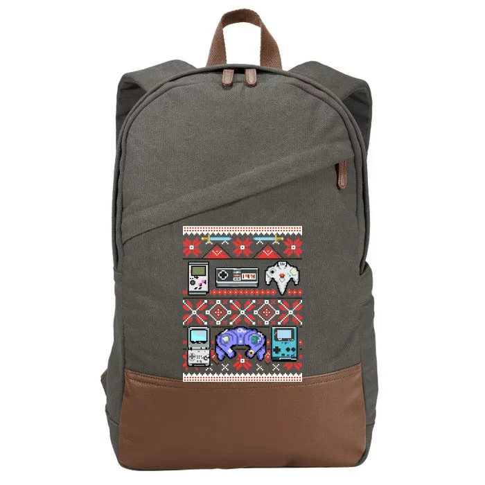 Retro Video Games Ugly Christmas Sweater Cotton Canvas Backpack