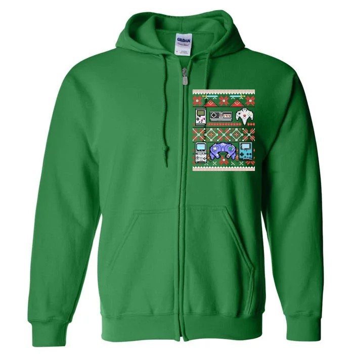 Retro Video Games Ugly Christmas Sweater Full Zip Hoodie